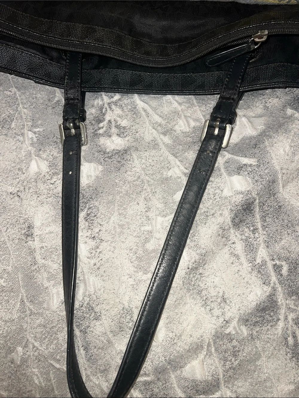 Michael Kors Black MK Monogram Tote with Silver Logo Charm